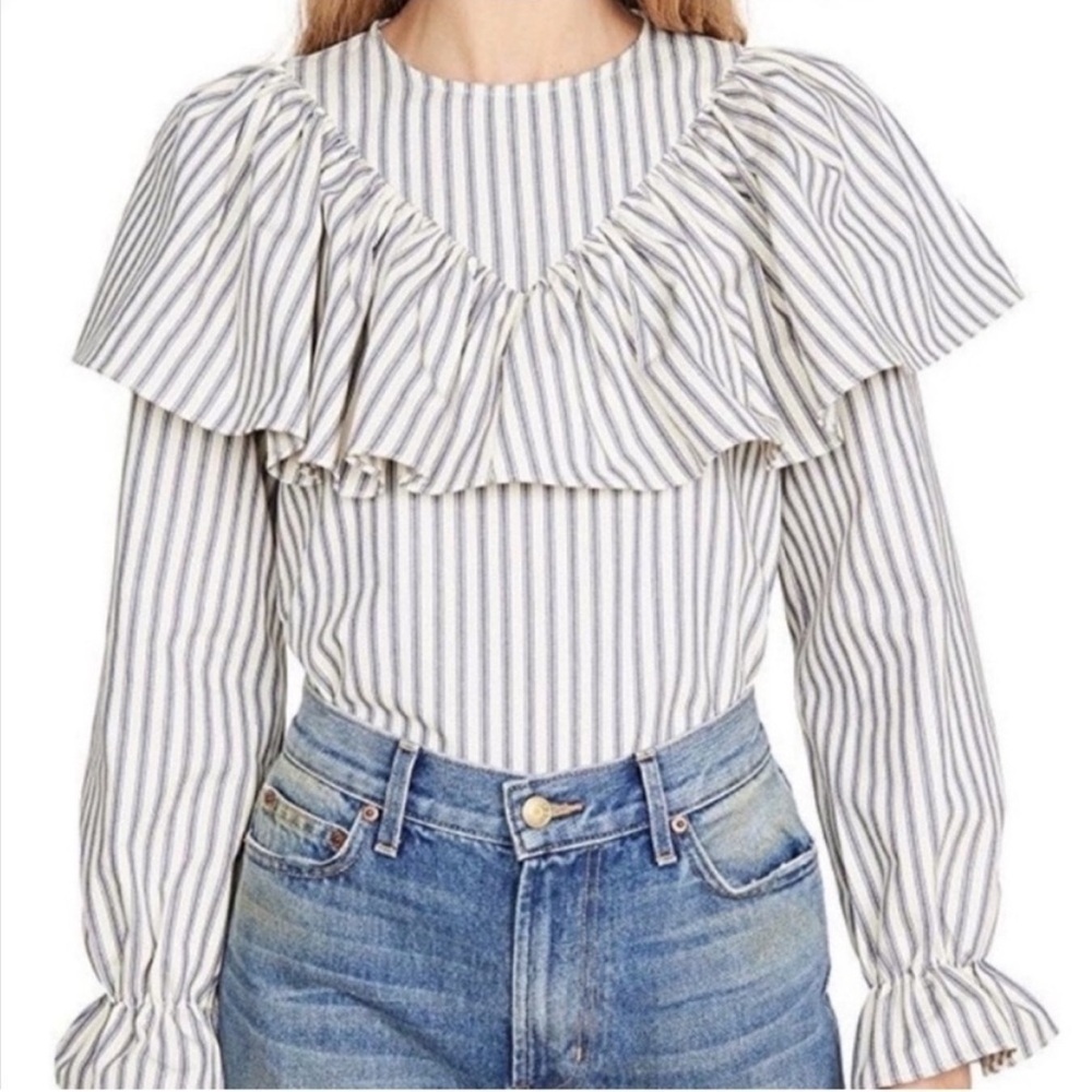 Alexa Chung Striped Long Sleeve Ruffle Top